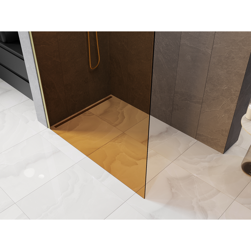 Mexen Kioto Πάνελ ντουζ Walk-in 100 x 200 cm, καφέ 8 mm, χρυσό βουρτσισμένο - 800-100-101-55-32
