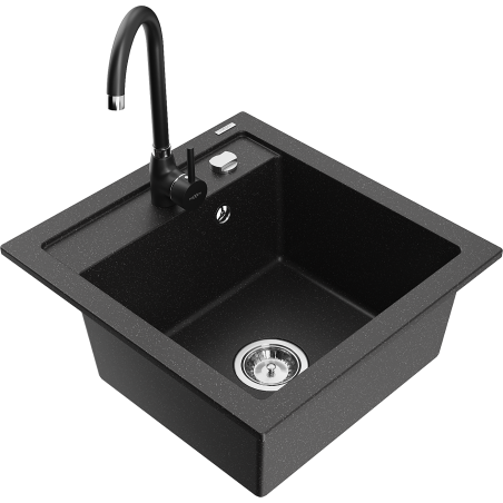 Mexen Vito 1-bowl granite sink with Telma kitchen tap, black/silver metallic - 6503-73-670200-70