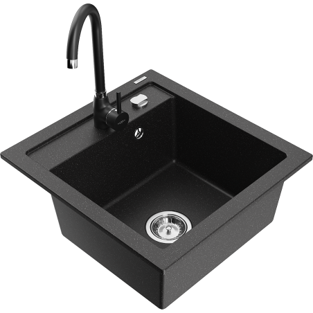 Mexen Vito lavello da cucina in granito a 1 vasca con miscelatore Telma, nero/argento metallizzato - 6503-73-670200-70