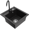 Mexen Vito Granitspüle 1-Becken mit Küchenarmatur Telma, schwarz/silber Metallic - 6503-73-670200-70