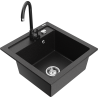 Mexen Vito Granitspüle 1-Kammer mit Küchenarmatur Telma, schwarz/silber metallic - 6503-73-670200-70