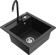 Mexen Vito granite sink 1-bowl with Telma kitchen faucet, black/silver metallic - 6503-73-670200-70
