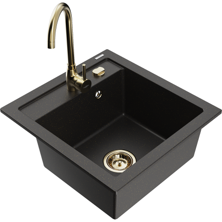 Mexen Vito granitdiskho med 1 facka och köksblandare Telma, svart/guld metallic - 6503-75-670200-50