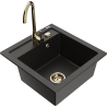 Mexen Vito fregadero de granito de 1 cámara con grifo de cocina Telma, negro/dorado metálico - 6503-75-670200-50