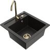 Mexen Vito fregadero de granito de 1 compartimento con grifo de cocina Telma, negro/dorado metálico - 6503-75-670200-50