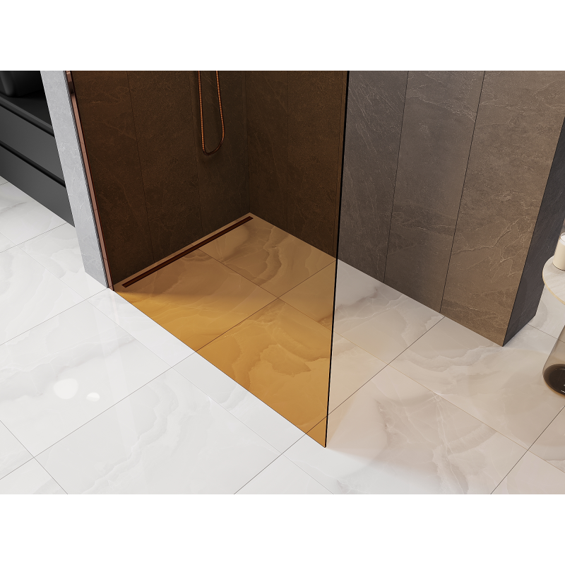 Mexen Kioto Walk-in Shower Wall 130 x 200 cm, Bronze 8 mm, Rose Gold - 800-130-101-60-32