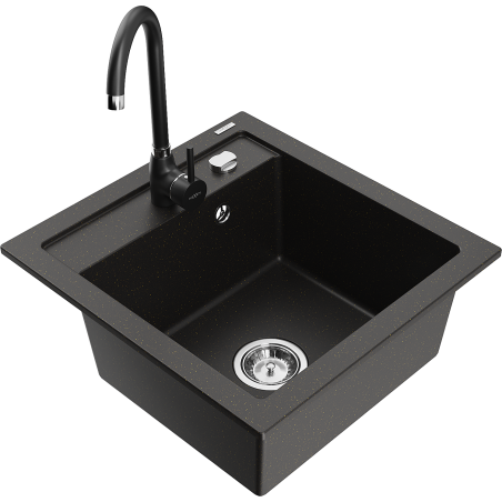 Mexen Vito granite sink 1-bowl with Telma kitchen tap, black/gold metallic - 6503-75-670200-70