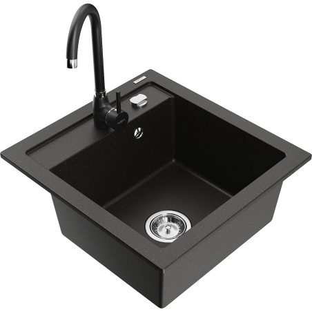 Mexen Vito granitische spoelbak 1-kompromets met keukenkraan Telma, zwart/gouden metallic - 6503-75-670200-70