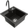 Mexen Vito granite sink 1-bowl with Telma kitchen tap, black/gold metallic - 6503-75-670200-70
