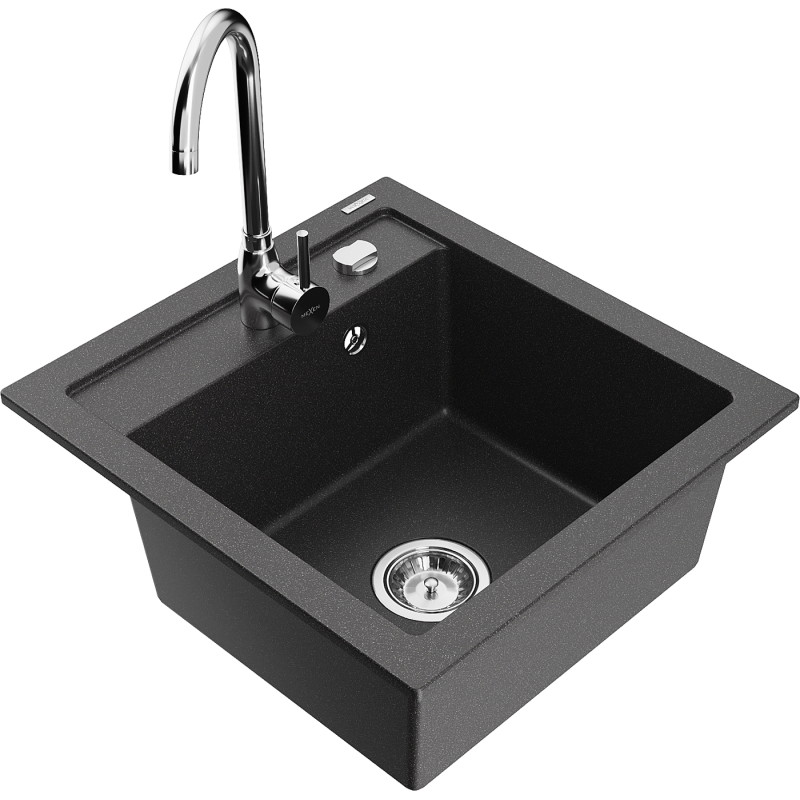 Mexen Vito lavello in granito a 1 vasca con miscelatore cucina Telma, nero maculato - 6503-76-670200-00