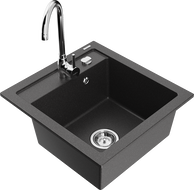 Mexen Vito granitais izlietne ar vienu nodalījumu un virtuves krānu Telma, melna ar punktiem - 6503-76-670200-00