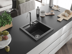 Mexen Vito fregadero de granito de 1 compartimento con grifo de cocina Telma, negro moteado - 6503-76-670200-00