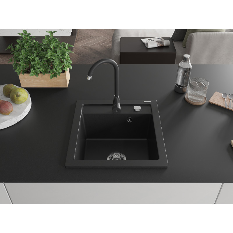 Mexen Vito fregadero de granito de 1 cubeta con grifo de cocina Telma, negro - 6503-77-670200-70