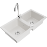 Mexen Mario 2-bowl granite sink with Telma kitchen faucet, white - 6504-20-670200-00