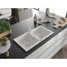 Mexen Mario fregadero de granito de 2 compartimentos con grifo de cocina Telma, blanco - 6504-20-670200-20