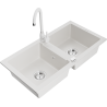 Mexen Mario fregadero de granito de 2 compartimentos con grifo de cocina Telma, blanco - 6504-20-670200-20