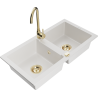 Mexen Mario fregadero de granito de 2 compartimentos con grifo de cocina Telma, blanco - 6504-20-670200-50