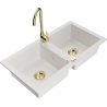 Mexen Mario lava-louça de granito 2-cubas com torneira de cozinha Telma, branco - 6504-20-670200-50
