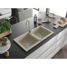 Mexen Mario granitische gootsteen met 2 kamers en keukenmengkraan Telma, beige - 6504-69-670200-69