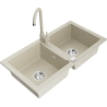 Mexen Mario lavello da cucina in granito a 2 vasche con rubinetto Telma, beige - 6504-69-670200-69