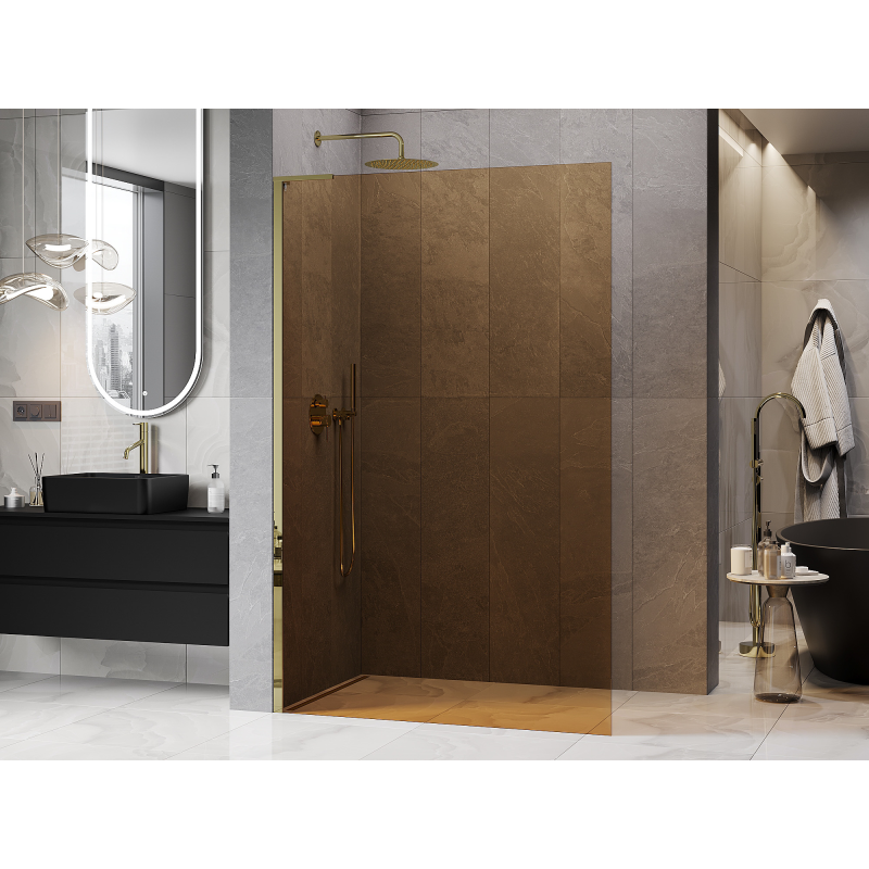 Mexen Kioto L ścianka prysznicowa Walk-in 80 x 200 cm, brąz, złota - 800-080-103-50-32