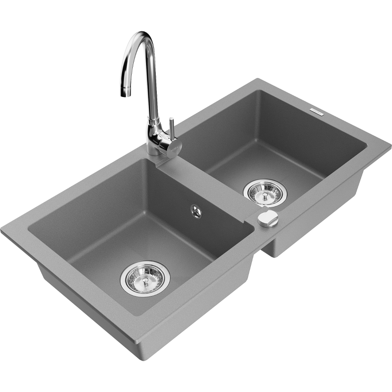 Mexen Mario lavello in granito a 2 vasche con miscelatore Telma, grigio - 6504-71-670200-00