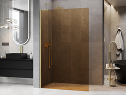 Mexen Kioto L ścianka prysznicowa Walk-in 80 x 200 cm, brąz, złota szczotkowana - 800-080-103-55-32