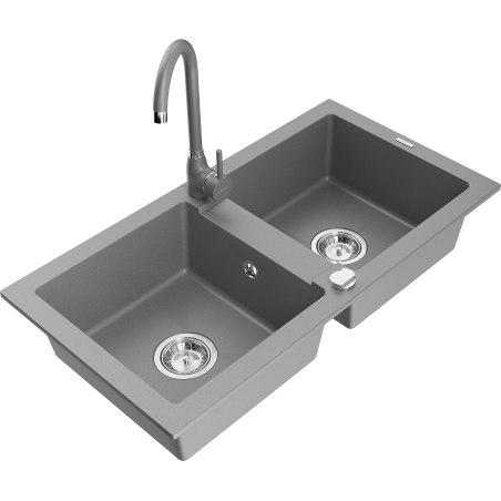 Mexen Mario granitdiskho med 2 fack och köksblandare Telma, grå - 6504-71-670200-71
