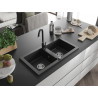 Mexen Mario 2-fach Granitspüle mit Küchenarmatur Telma, schwarz/silber - 6504-73-670200-70
