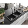 Mexen Mario fregadero de granito de 2 compartimentos con grifo de cocina Telma, negro/plata - 6504-73-670200-70