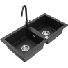 Mexen Mario fregadero de granito de 2 compartimentos con grifo de cocina Telma, negro/plata - 6504-73-670200-70