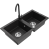 Mexen Mario fregadero de granito de 2 senos con grifo de cocina Telma, negro/plata - 6504-73-670200-70