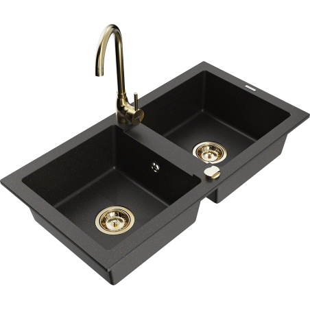 Mexen Mario graniittinen 2-allas keittiöhana Telma, musta/kultainen - 6504-75-670200-50