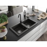 Mexen Mario Granitspüle 2-Komponenten mit Küchenarmatur Telma, schwarz/gold - 6504-75-670200-70