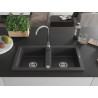 Mexen Mario Granitspüle 2-Kammer mit Küchenarmatur Telma, schwarz gesprenkelt - 6504-76-670200-00