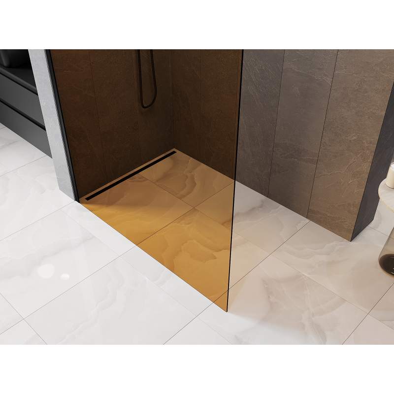 Mexen Kioto L Walk-in Shower Wall 100 x 200 cm, Bronze, Black - 800-100-103-70-32