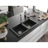 Mexen Mario fregadero de granito de 2 senos con grifo de cocina Telma, negro - 6504-77-670200-00