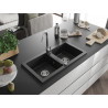 Mexen Mario lava-louça de granito 2-cubas com torneira de cozinha Telma, preto - 6504-77-670200-00