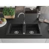 Mexen Mario fregadero de granito de 2 senos con grifo de cocina Telma, negro - 6504-77-670200-00
