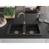 Mexen Mario granite sink 2-bowl with Telma kitchen tap, black - 6504-77-670200-50