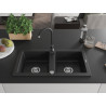 Mexen Mario fregadero de granito de 2 compartimentos con grifo de cocina Telma, negro - 6504-77-670200-70