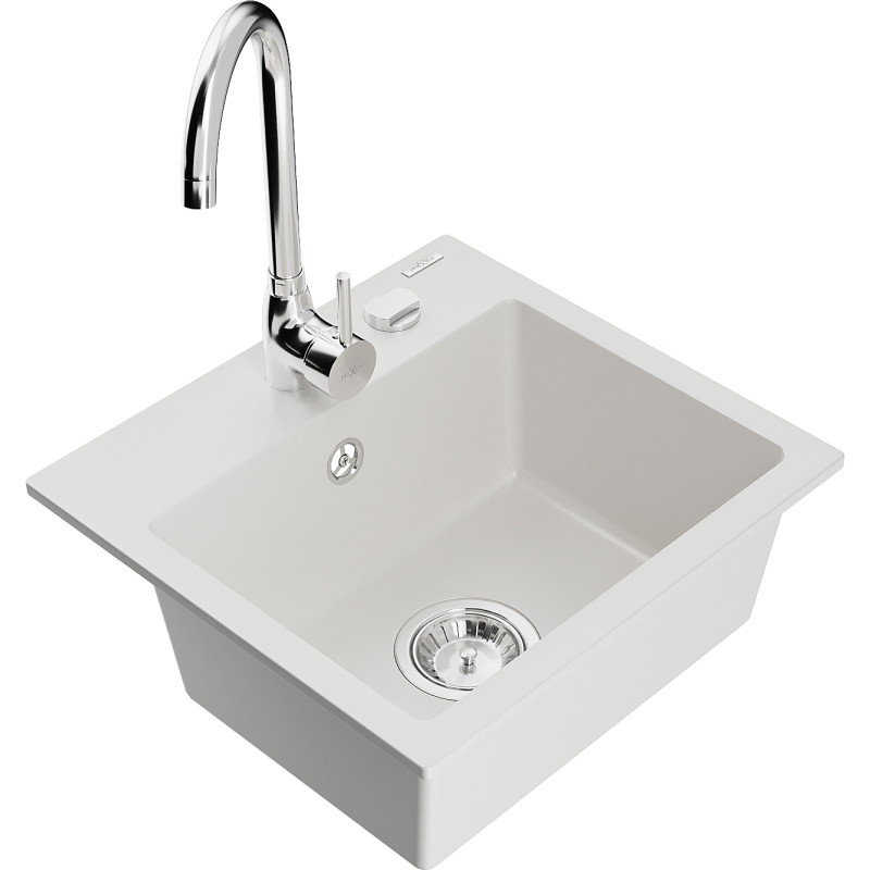 Mexen Milo fregadero de granito de un seno con grifo de cocina Telma, blanco - 6505-20-670200-00
