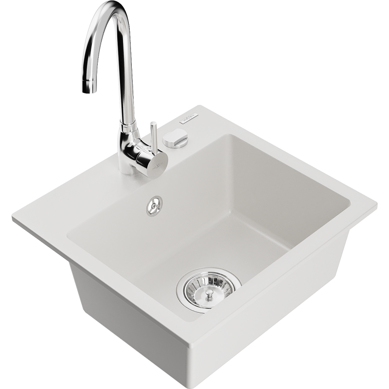 Mexen Milo granitdiskho med 1 fack med Telma köksblandare, vit - 6505-20-670200-00