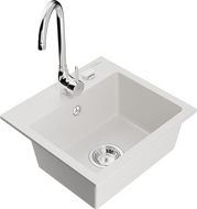Mexen Milo granite kitchen sink single-bowl with Telma kitchen faucet, white - 6505-20-670200-00