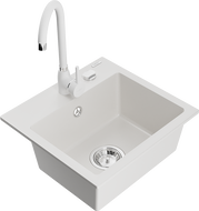 Mexen Milo 1-bowl granite sink with Telma kitchen faucet, white - 6505-20-670200-20