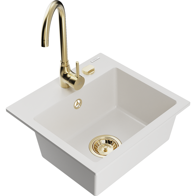 Mexen Milo fregadero de granito de 1 seno con grifo de cocina Telma, blanco - 6505-20-670200-50