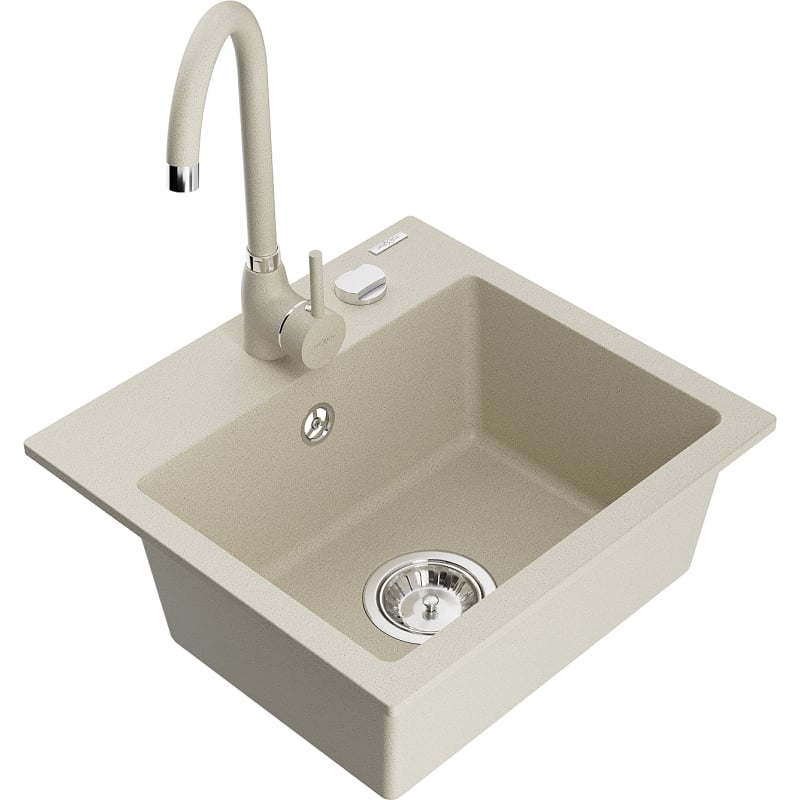 Mexen Milo fregadero de granito de 1 seno con grifo de cocina Telma, beige - 6505-69-670200-69