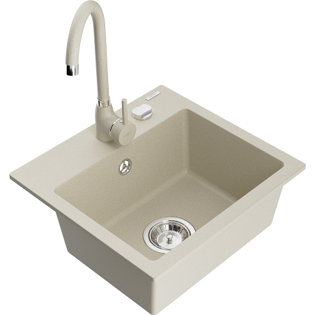 Mexen Milo fregadero de granito de 1 compartimento con grifo de cocina Telma, beige - 6505-69-670200-69