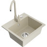 Mexen Milo fregadero de granito de 1 compartimento con grifo de cocina Telma, beige - 6505-69-670200-69