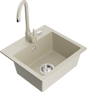 Mexen Milo Granit-Spullsteen 1-Kummer mat Kichenkran Telma, beige - 6505-69-670200-69